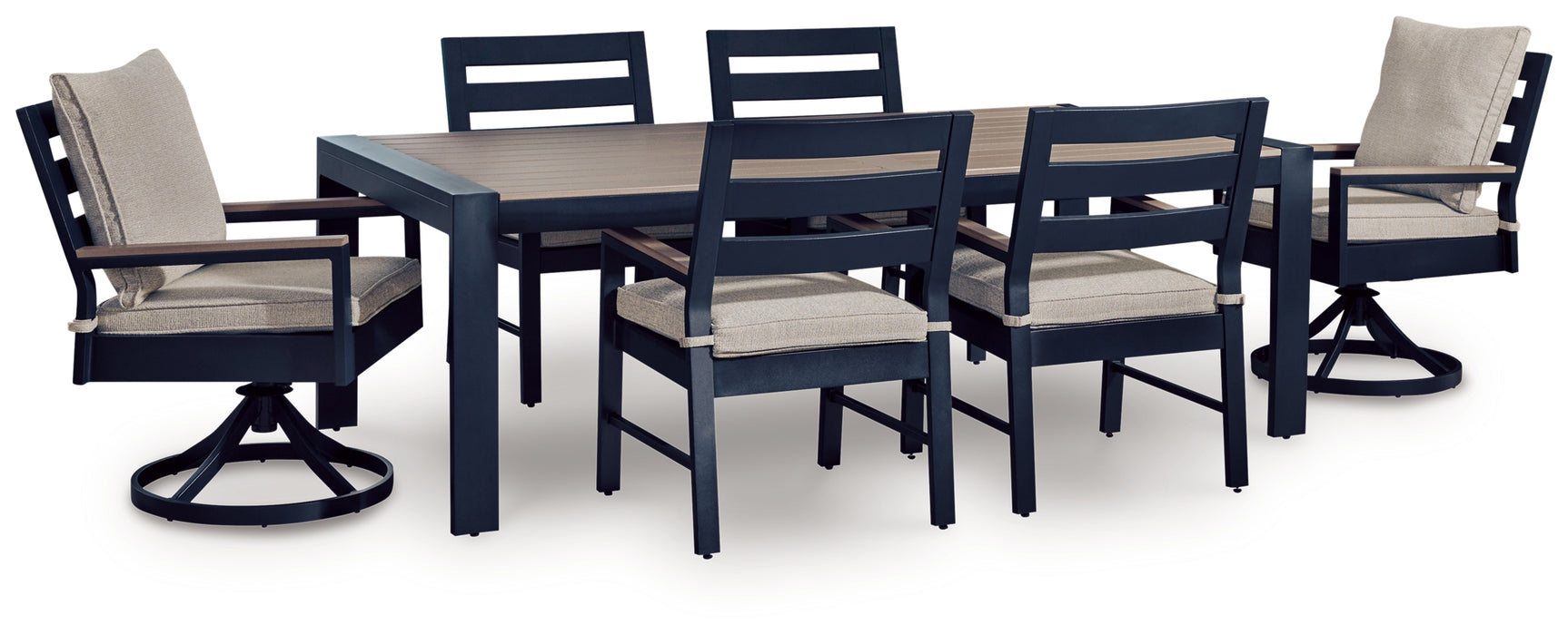 East Navy Blue/Driftwood Beach Outdoor Dining Table and 6 Chairs
