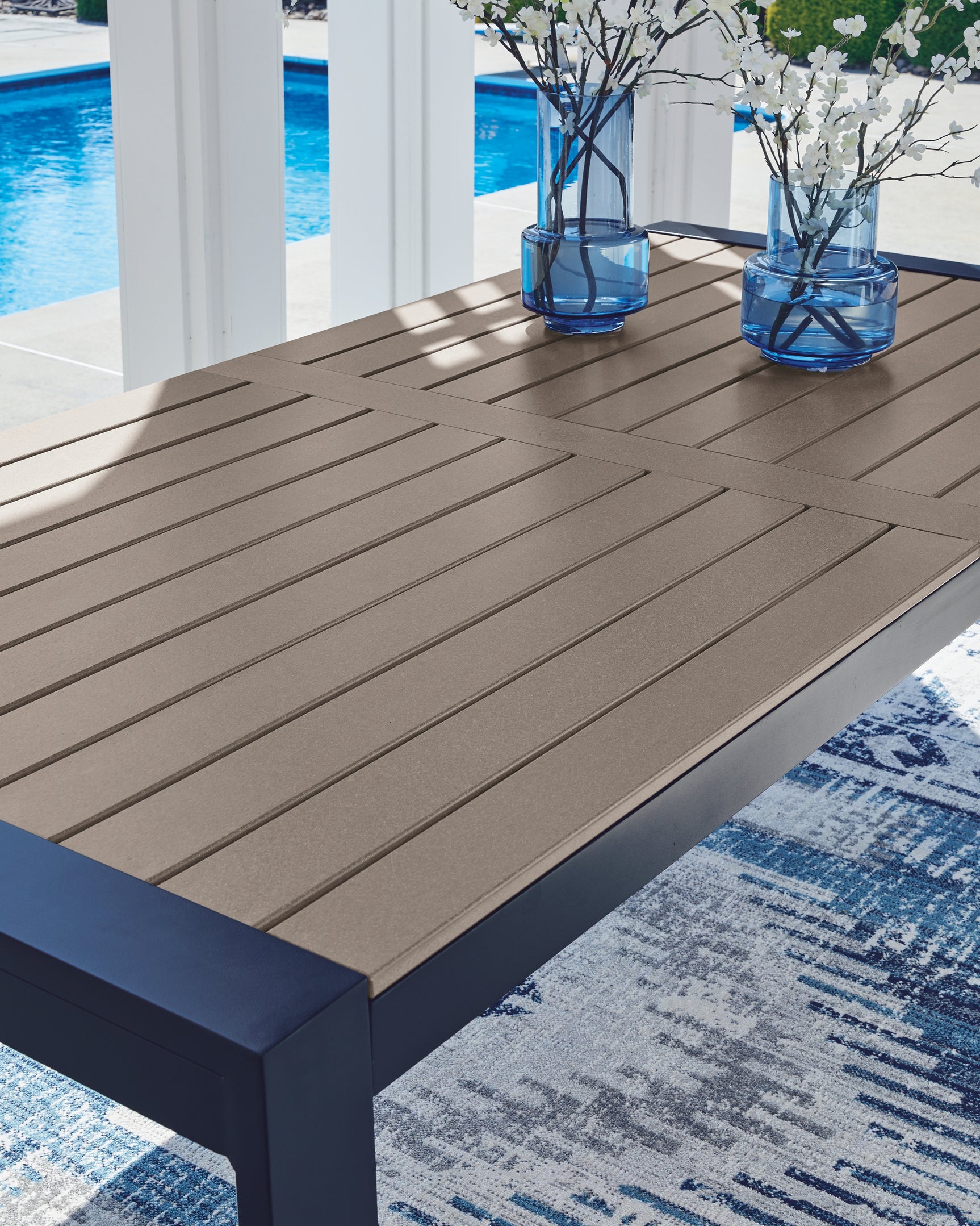 East Navy Blue/Driftwood Beach Outdoor Dining Table and 6 Chairs