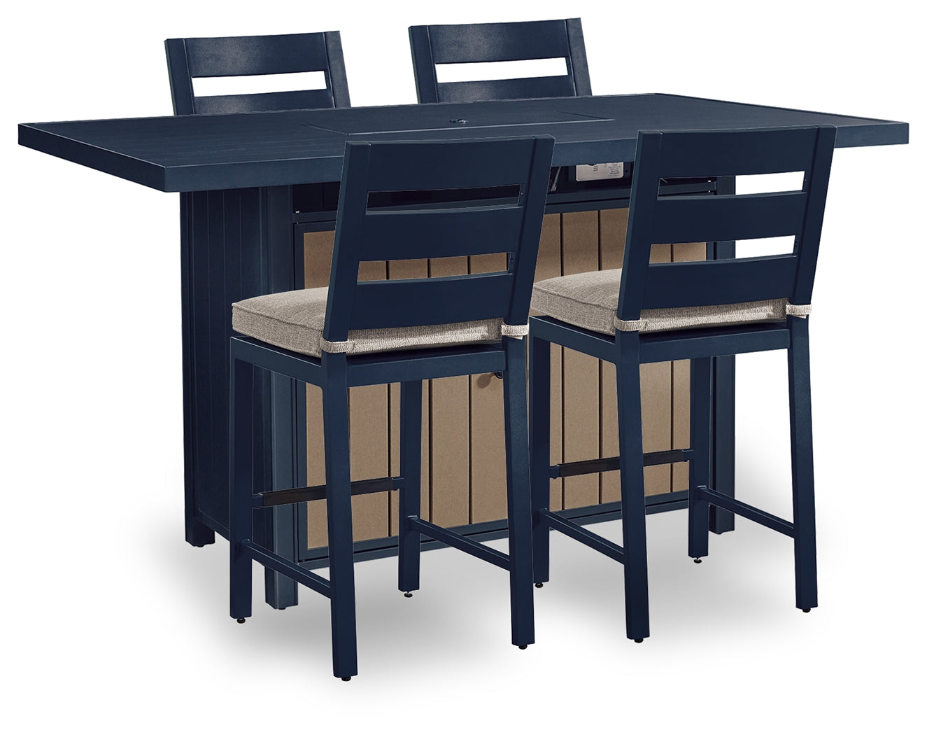 East Navy Blue/Driftwood Beach Outdoor Fire Pit Bar Table and 4 Barstools