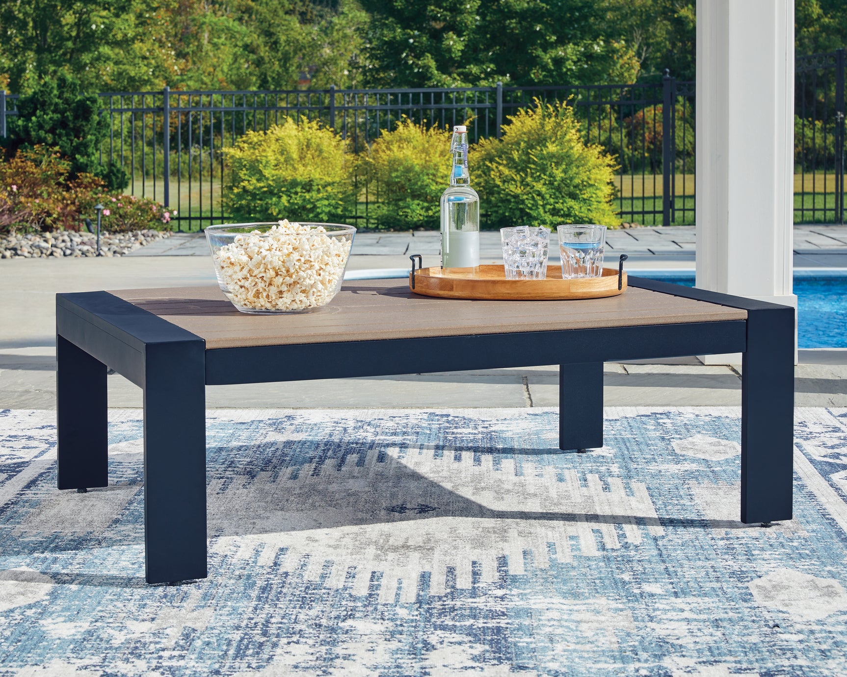 East Navy Blue/Driftwood Beach Outdoor Sofa and Loveseat with Coffee Table