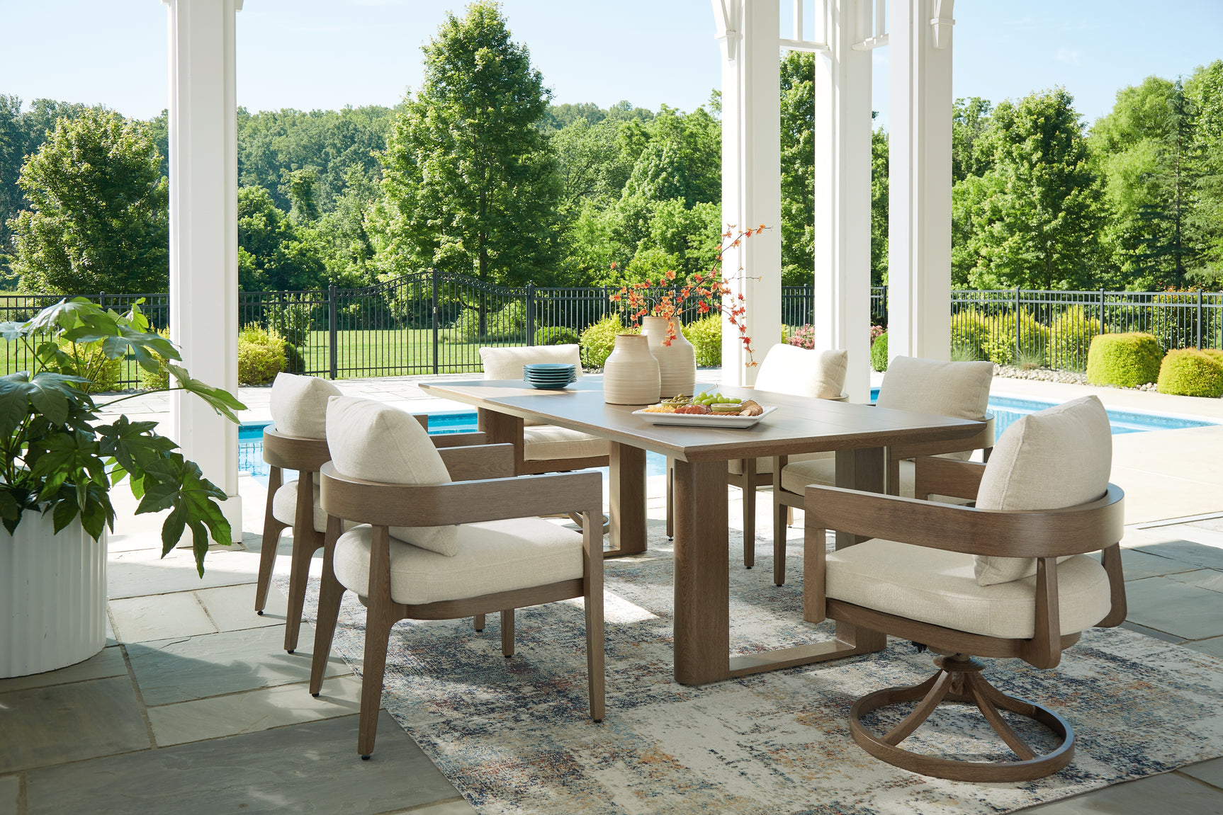 Serene Dark Brown Bay Outdoor Dining Table and 6 Chairs