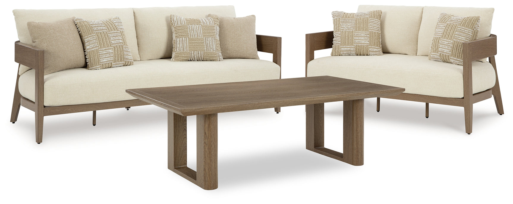 Serene Dark Brown/White Bay Outdoor Sofa and Loveseat with Coffee Table