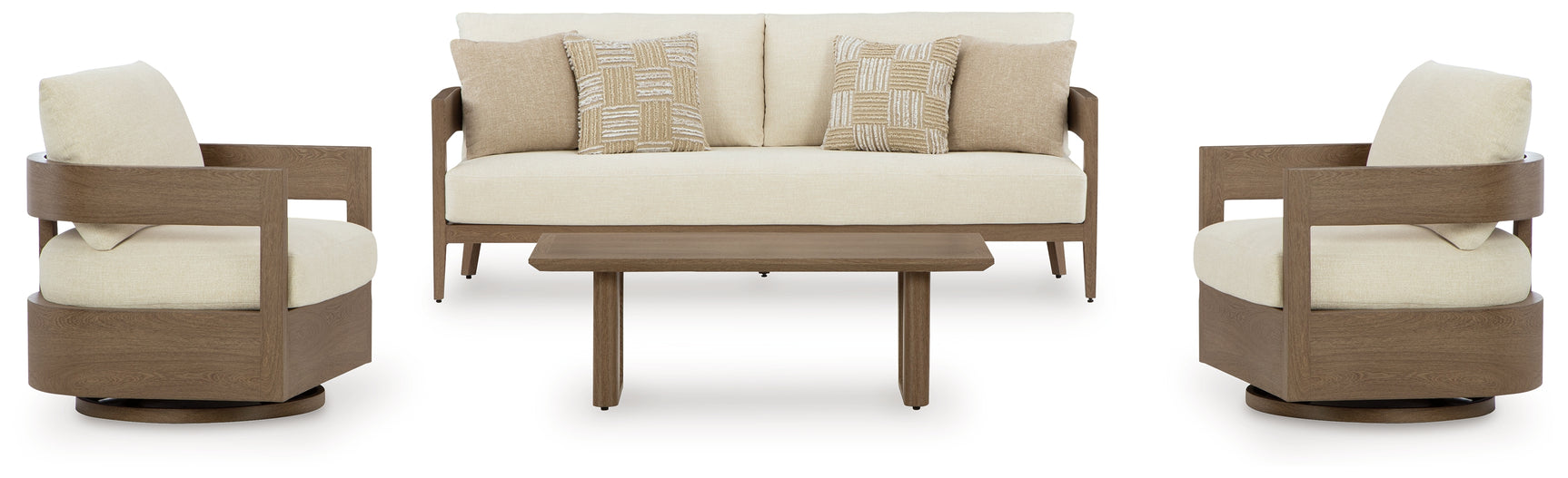 Serene Dark Brown/White Bay Outdoor Sofa and 2 Chairs with Coffee Table