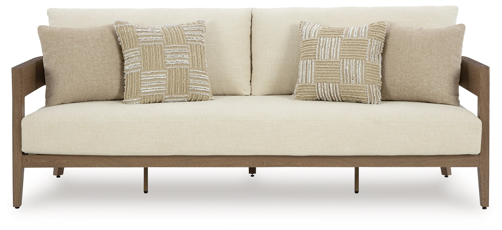 Serene Dark Brown/White Bay Outdoor Sofa and 2 Chairs with Coffee Table