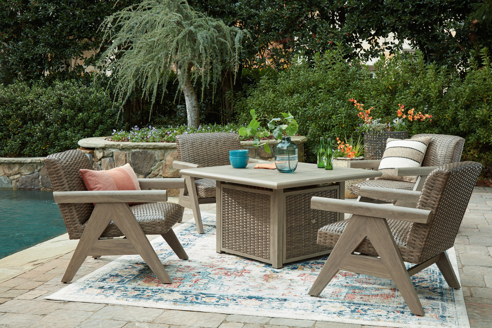 Cliff Beige Trails Outdoor Fire Pit Table and 4 Chairs