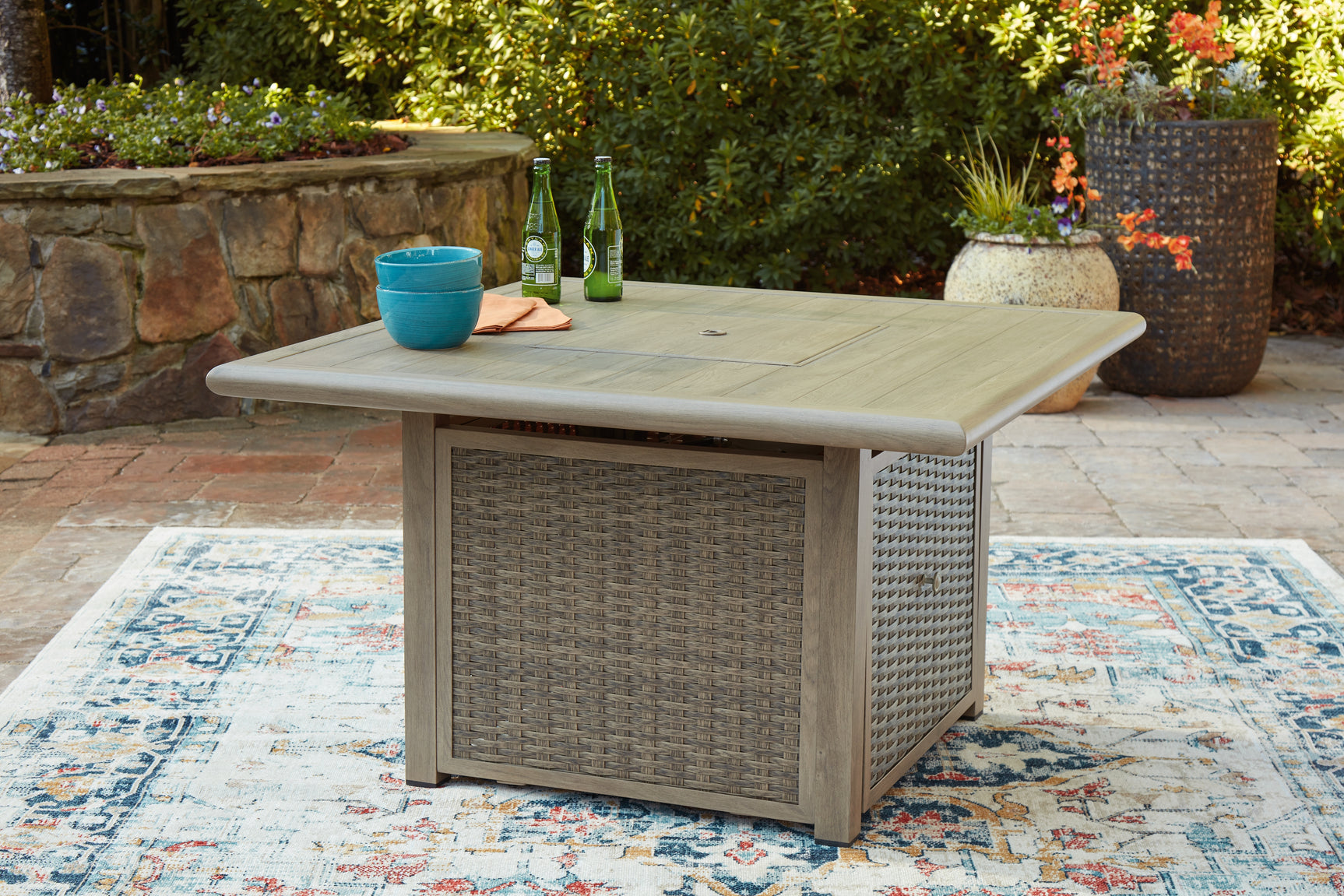 Cliff Beige Trails Outdoor Fire Pit Table and 4 Chairs