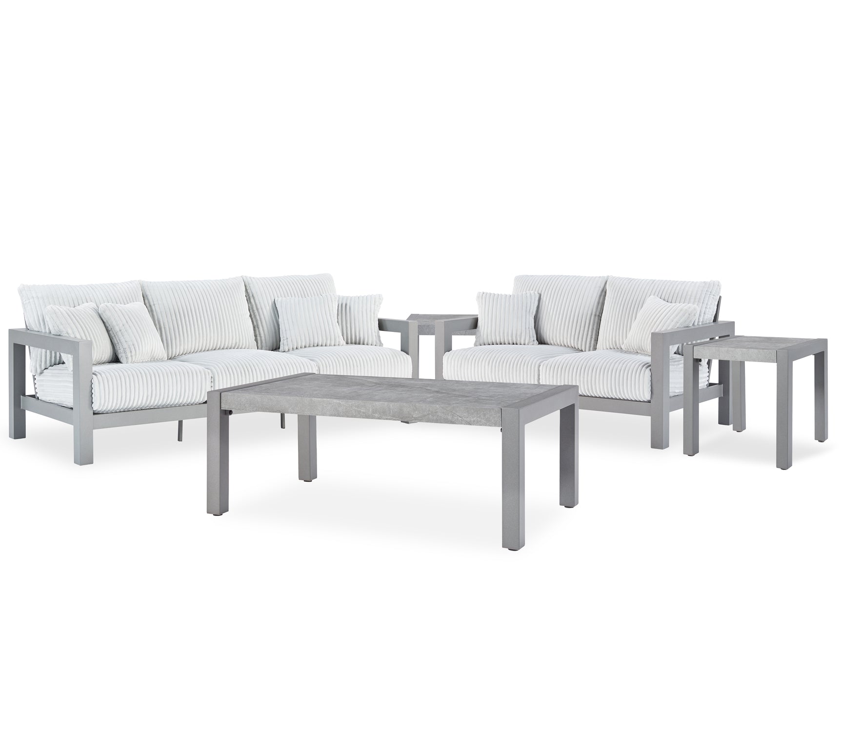 Hurley Gray Park Outdoor Sofa and Loveseat with Coffee Table and 2 End Tables