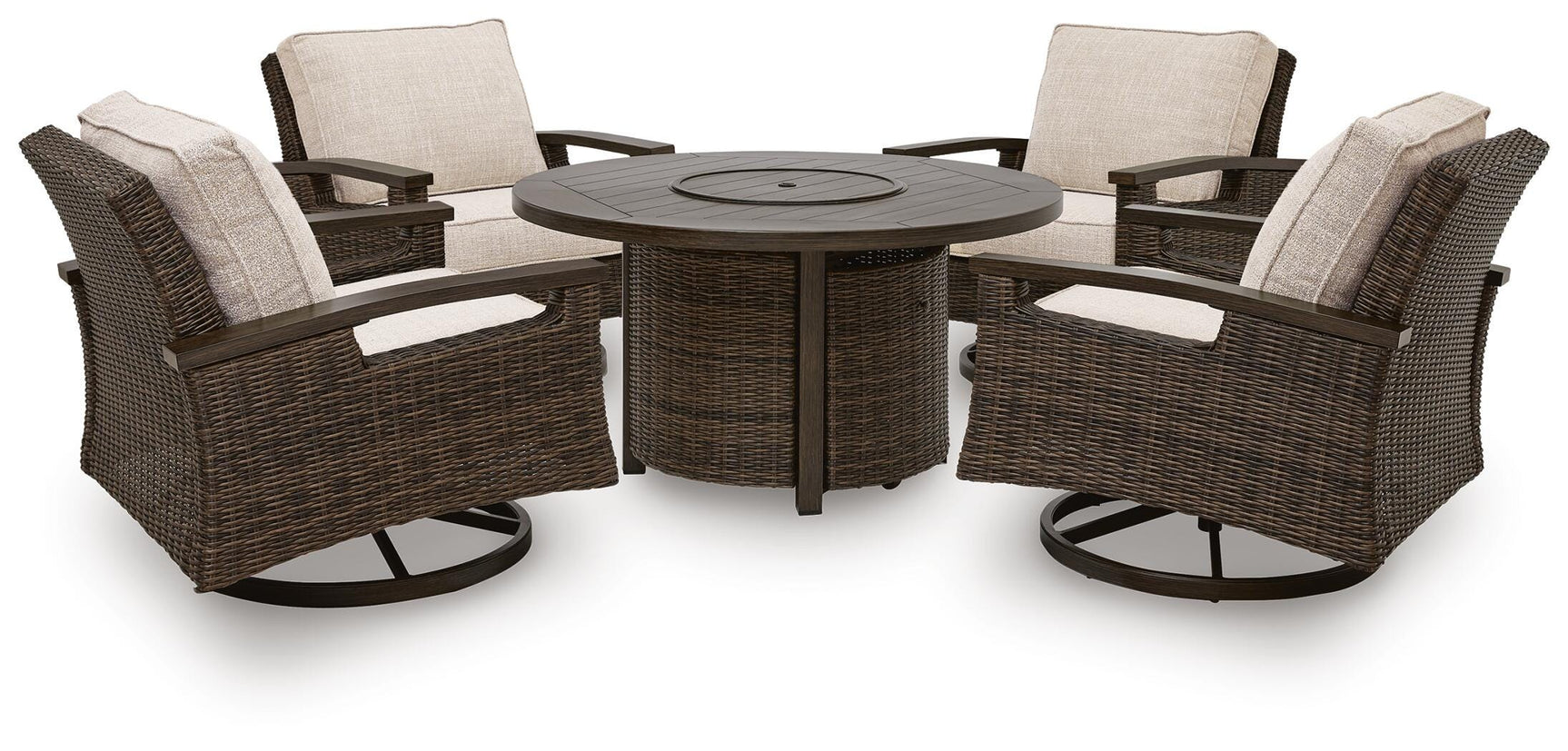 Monterey Dark Brown Point Outdoor Fire Pit Table and 4 Chairs