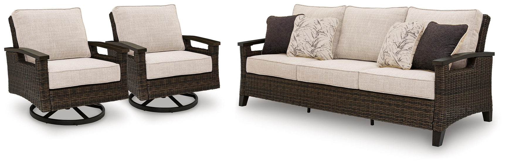 Monterey Dark Brown Point Outdoor Sofa with 2 Lounge Chairs