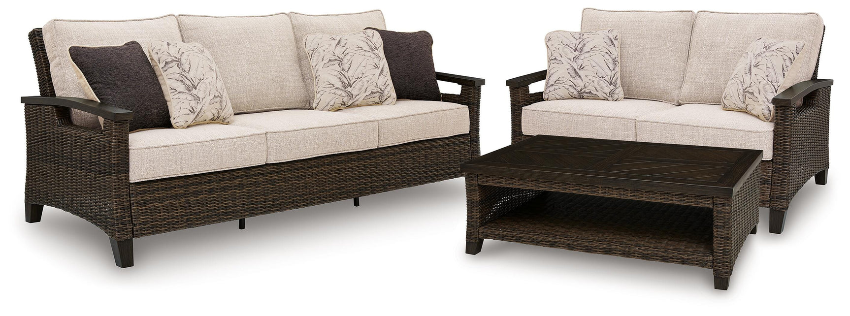 Monterey Dark Brown Point Outdoor Sofa and Loveseat with Coffee Table