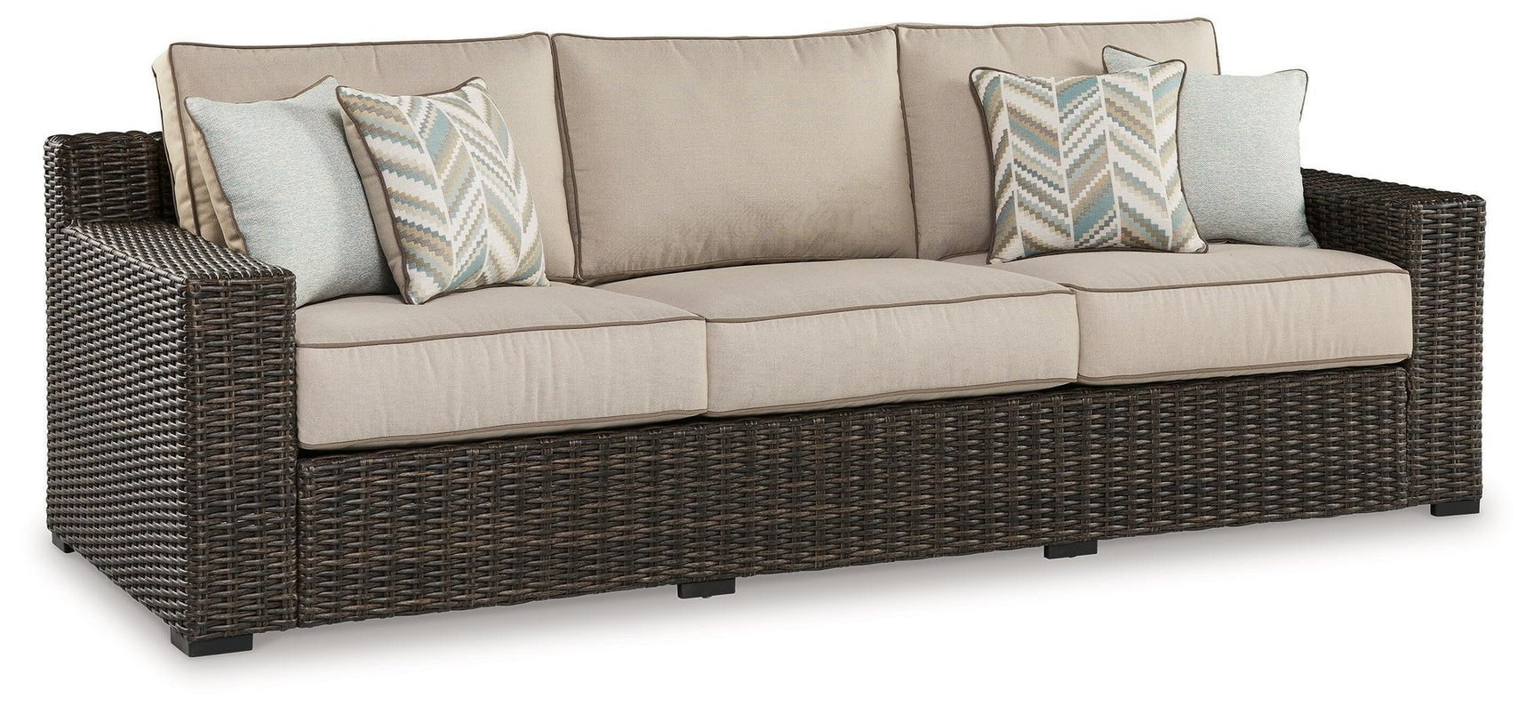 Coastline Bay Brown 3-Seater Outdoor Sofa with Cushions