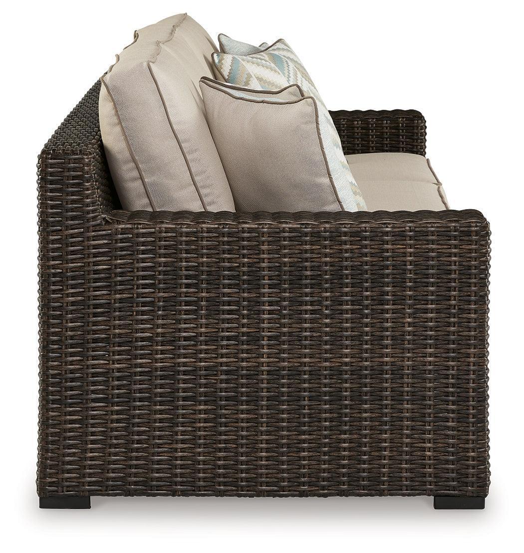 Coastline Bay Brown 3-Seater Outdoor Sofa with Cushions
