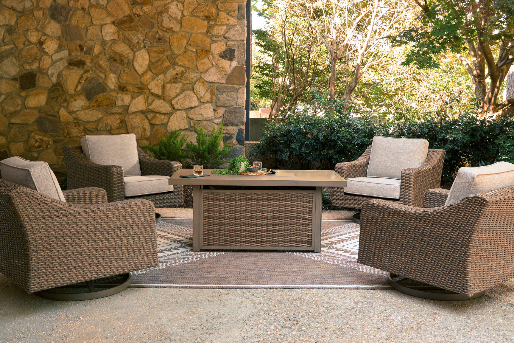 Laguna Beige Heights Outdoor Fire Pit Table and 4 Chairs