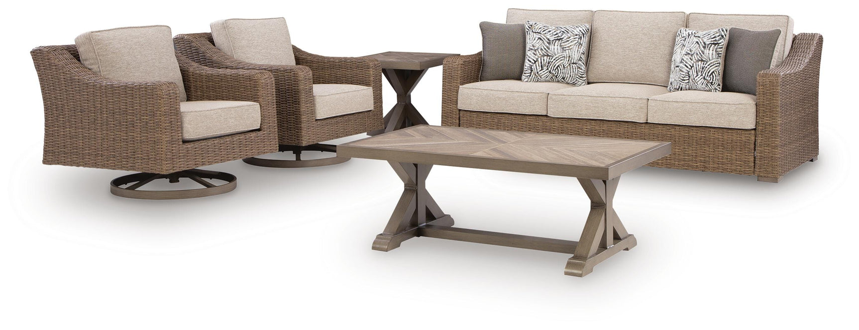 Laguna Beige Heights Outdoor Sofa and 2 Lounge Chairs with Coffee Table and End Table