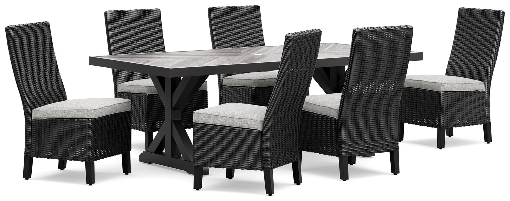 Beachcroft Black/Light Gray Outdoor Dining Table and 6 Chairs