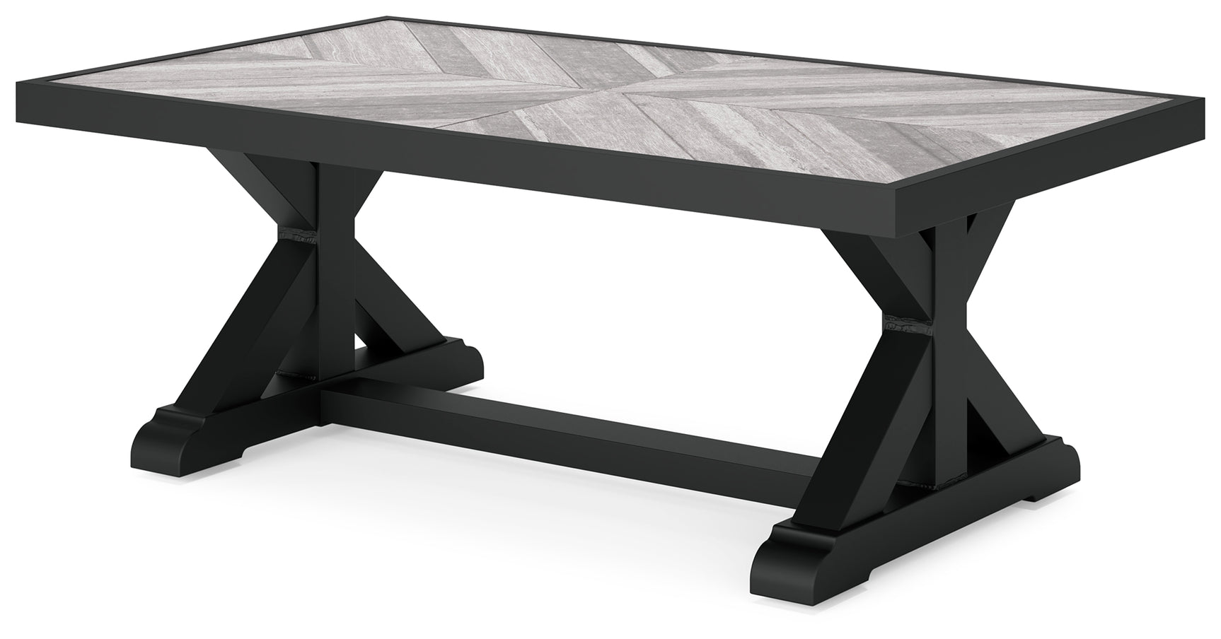 Beachcroft Black/Light Gray Outdoor Sofa and 2 Lounge Chairs with Coffee Table and 2 End Tables