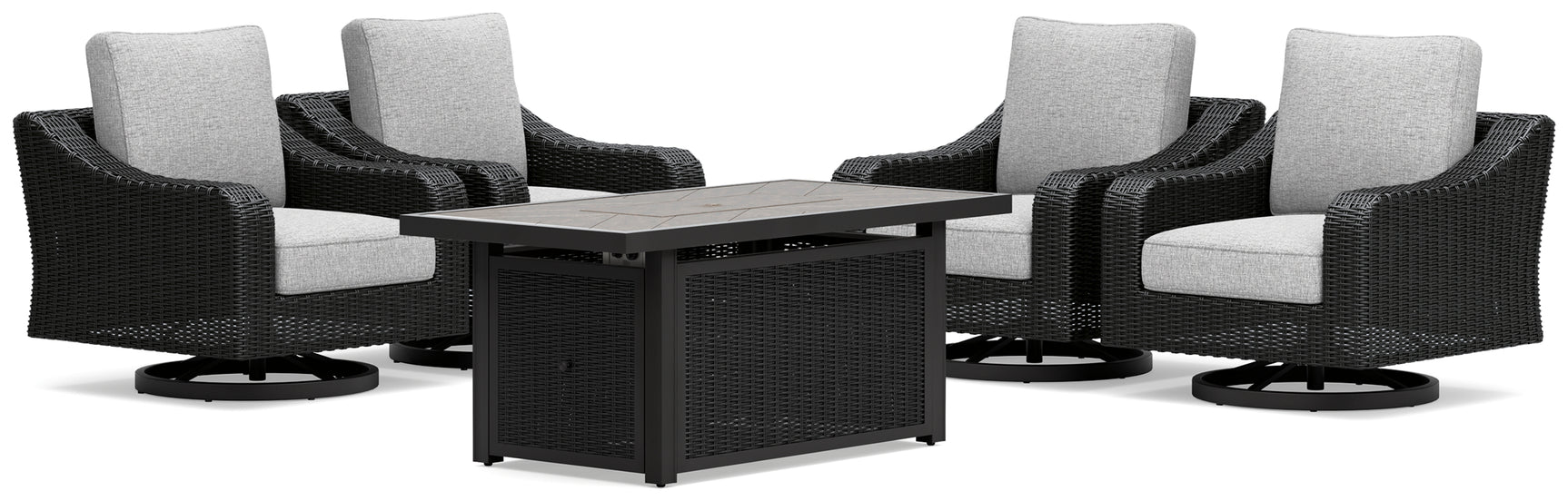 Beachcroft Black/Light Gray Outdoor Fire Pit Table and 4 Chairs