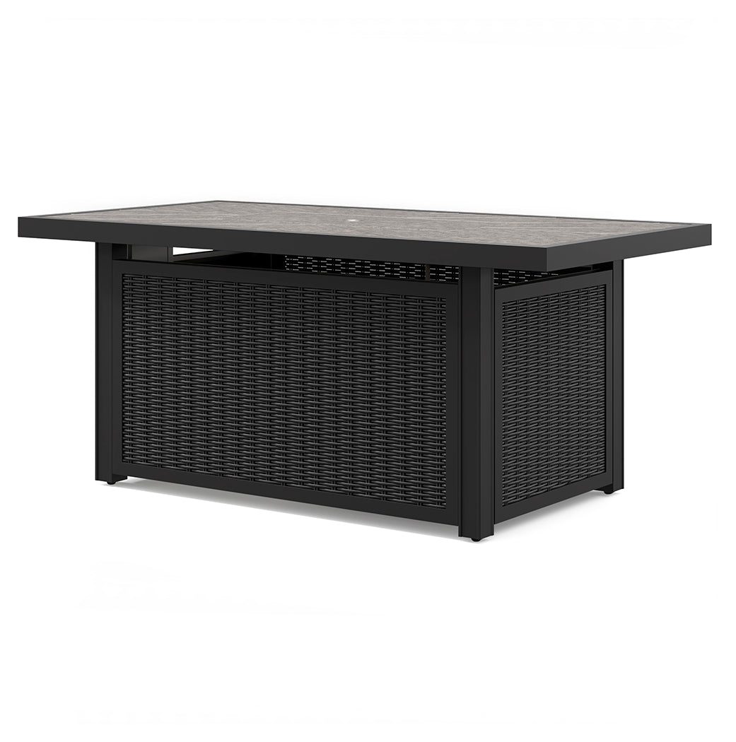 Beachcroft Black/Light Gray Outdoor Fire Pit Table and 4 Chairs