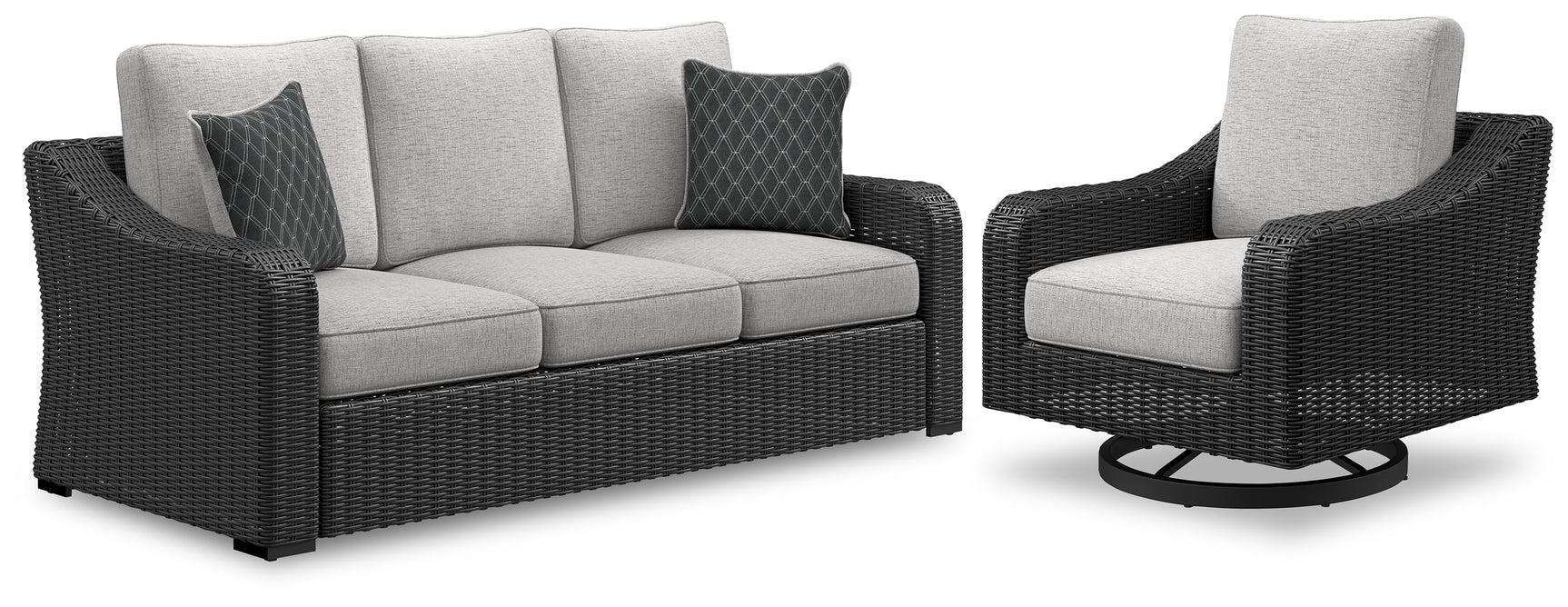 Beachcroft Black/Light Gray Outdoor Sofa with 2 Lounge Chairs