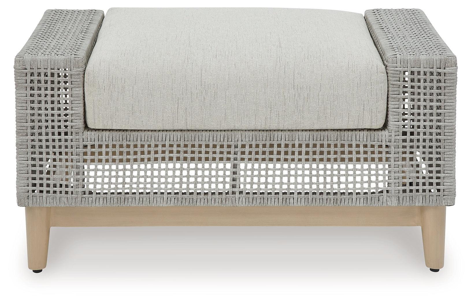 Seton Creek Gray Outdoor Ottoman With Cushion - Ella Furniture