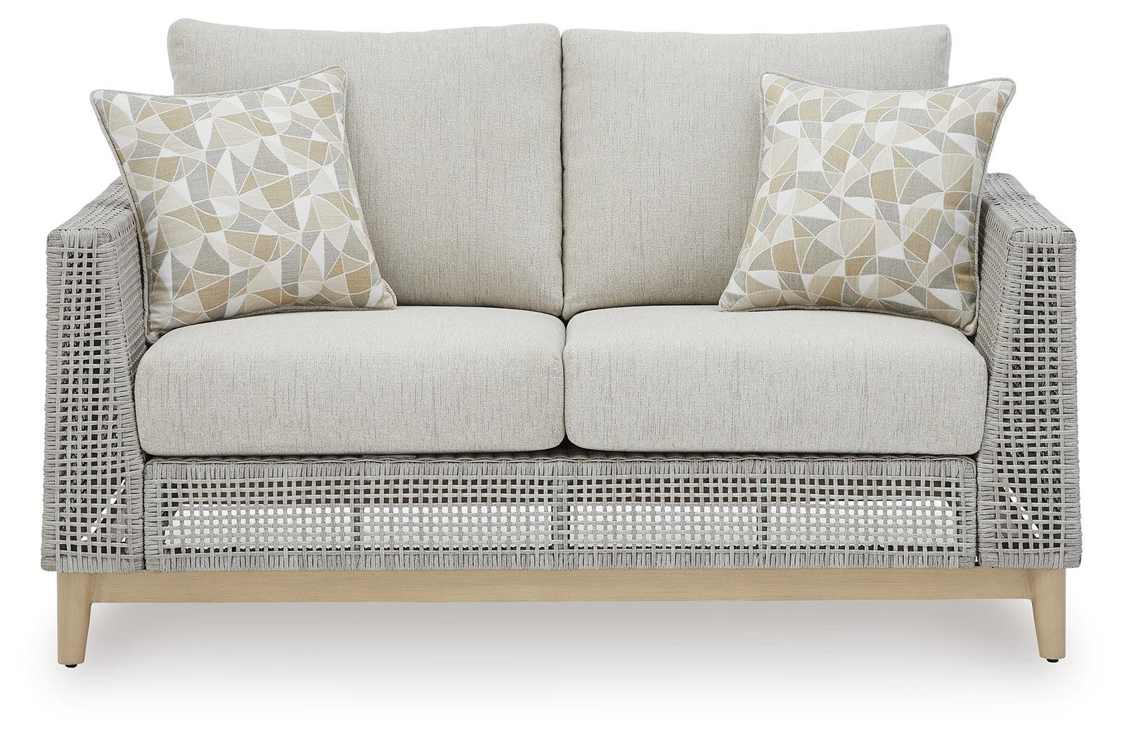 Seton Creek Gray Outdoor Loveseat With Cushion - Ella Furniture