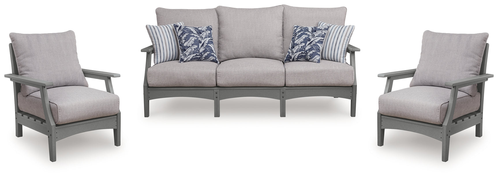 Cove Gray Beach Outdoor Sofa with 2 Lounge Chairs