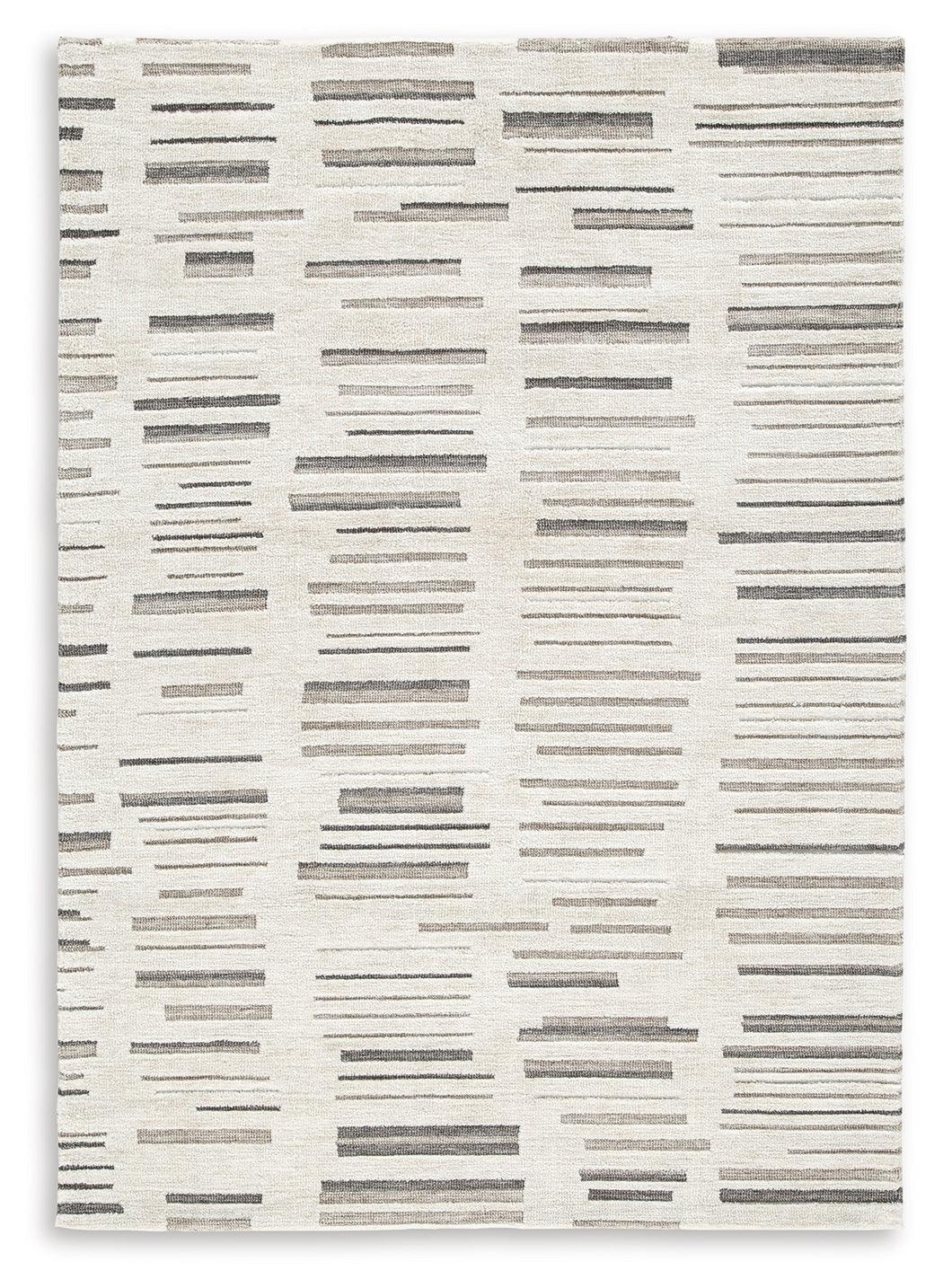 Leesdale Ivory Brown Black 5' x 7' Handwoven Striped Rug