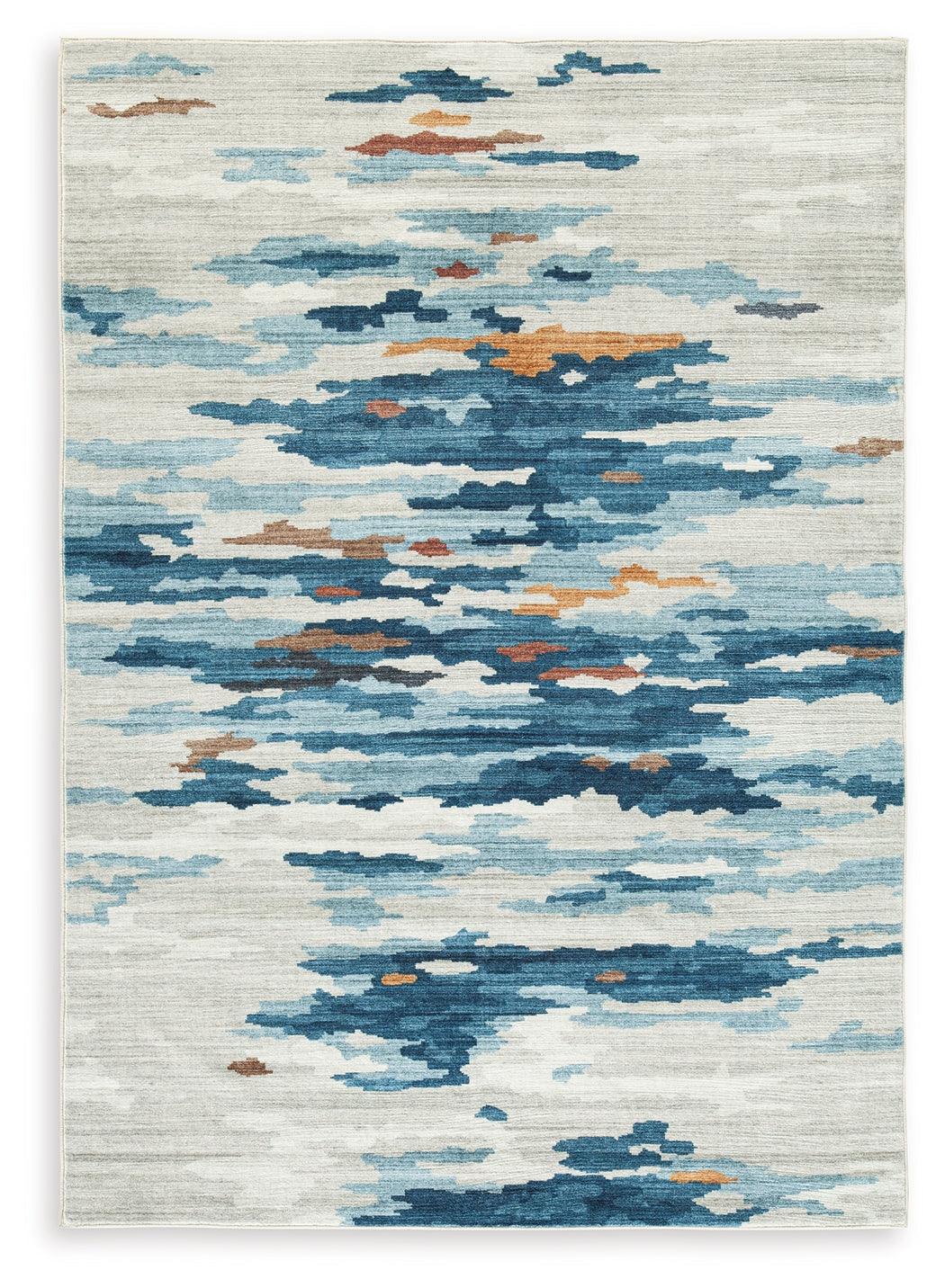 Vinlett Cream/Blue/Brown 8' x 10' Washable Rug