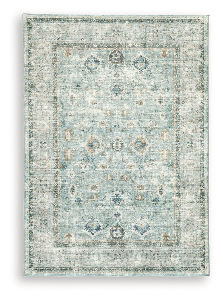 Ladstoney Teal/Beige/Ochre 5' x 7' Memory Foam Area Rug
