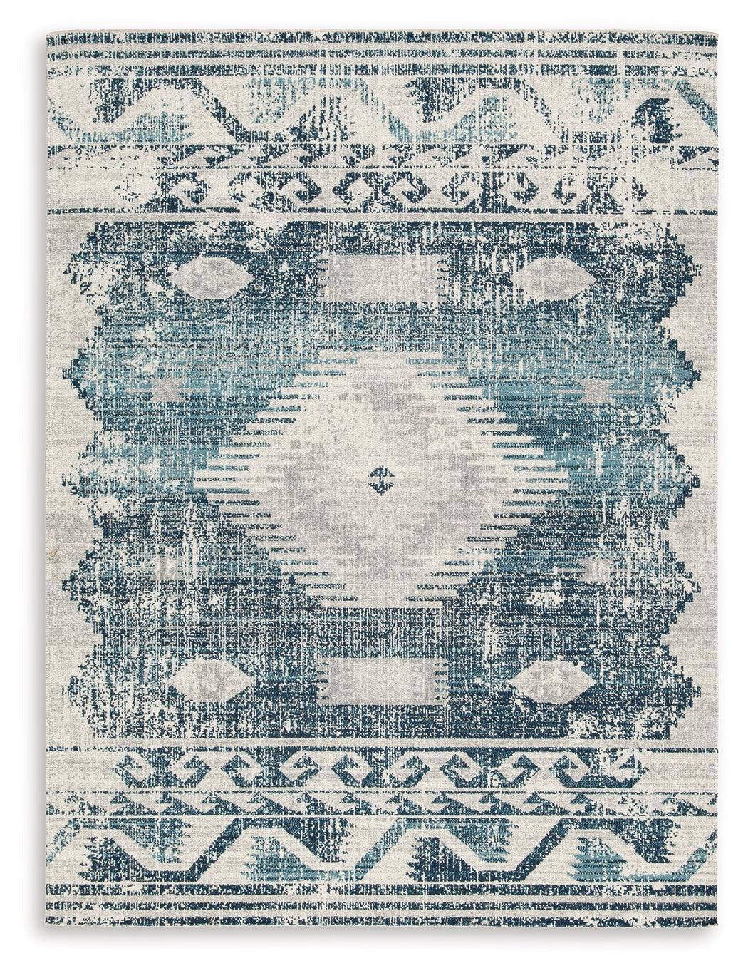 Daddridge 5' x 7' Blue Gray Ivory Medallion Rug