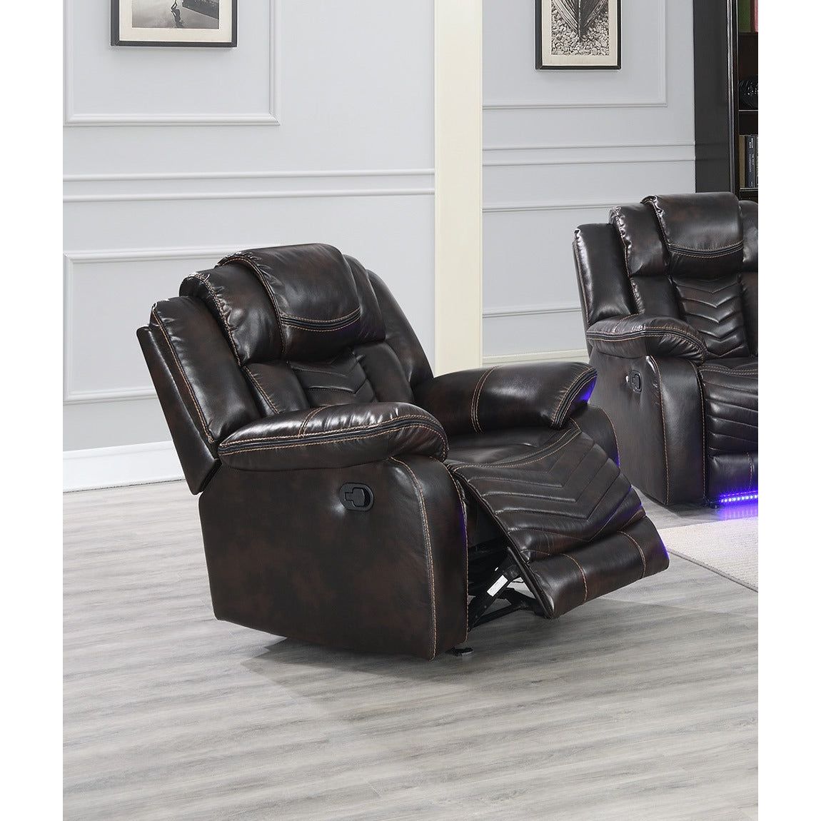 Lucky Charm Brown Air Leather 3-Piece Reclining Sectional view 5