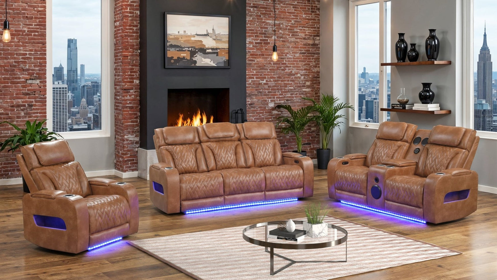 Skyline Brown Leather 3-Piece Reclining Set