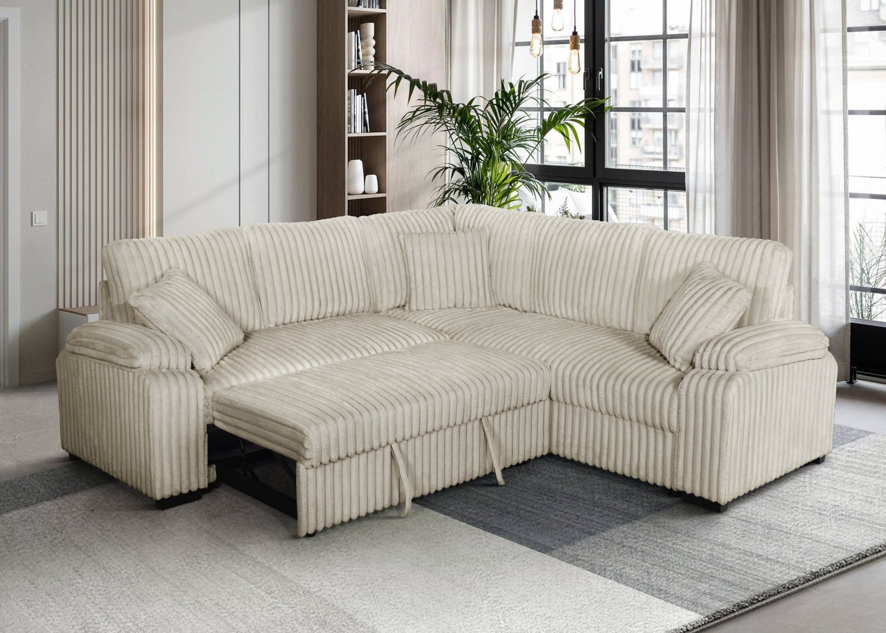 Neeha Cream Corduroy Fabric Sectional