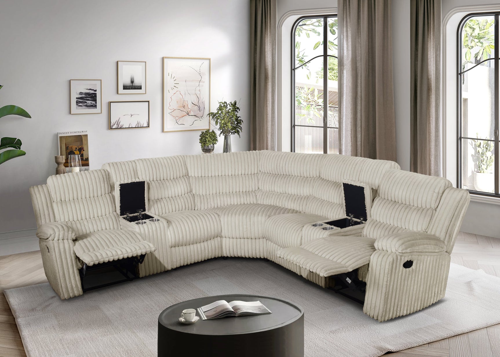Calantha Cream Corduroy Fabric Reclining Sectional
