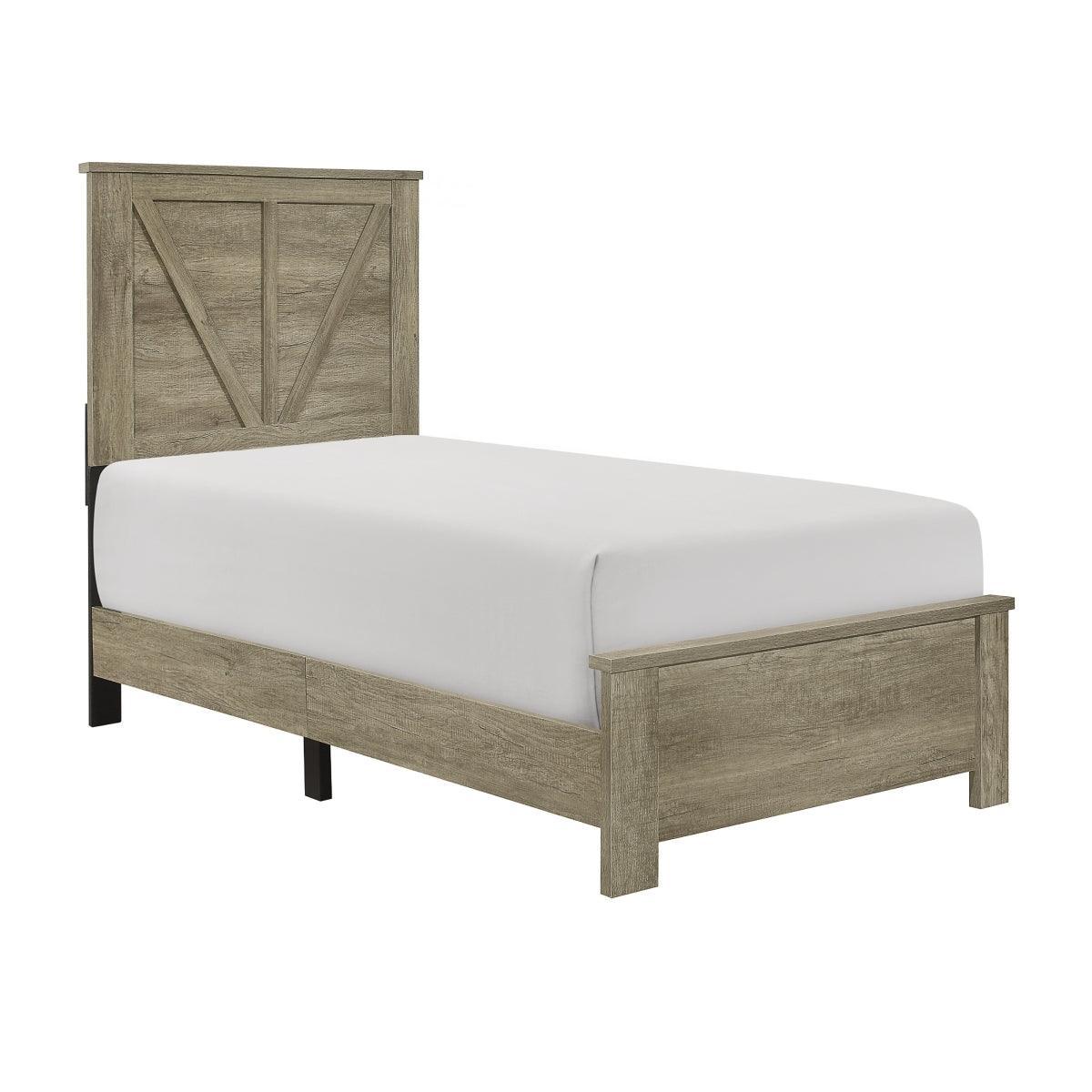Gray Modern Traditional Rustic Solid Wood And Veneers Panel Twin Bed - Ella Furniture