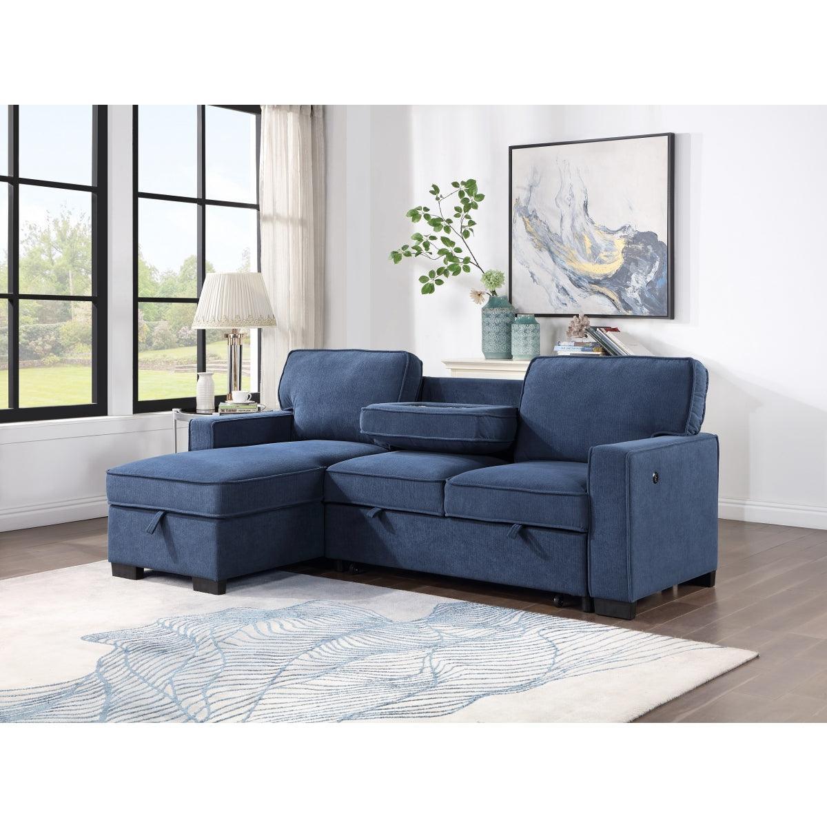 Blue Modern Contemporary Solid Wood And Plywood Fabric Upholstery Pull-Out Sectional - Ella Furniture