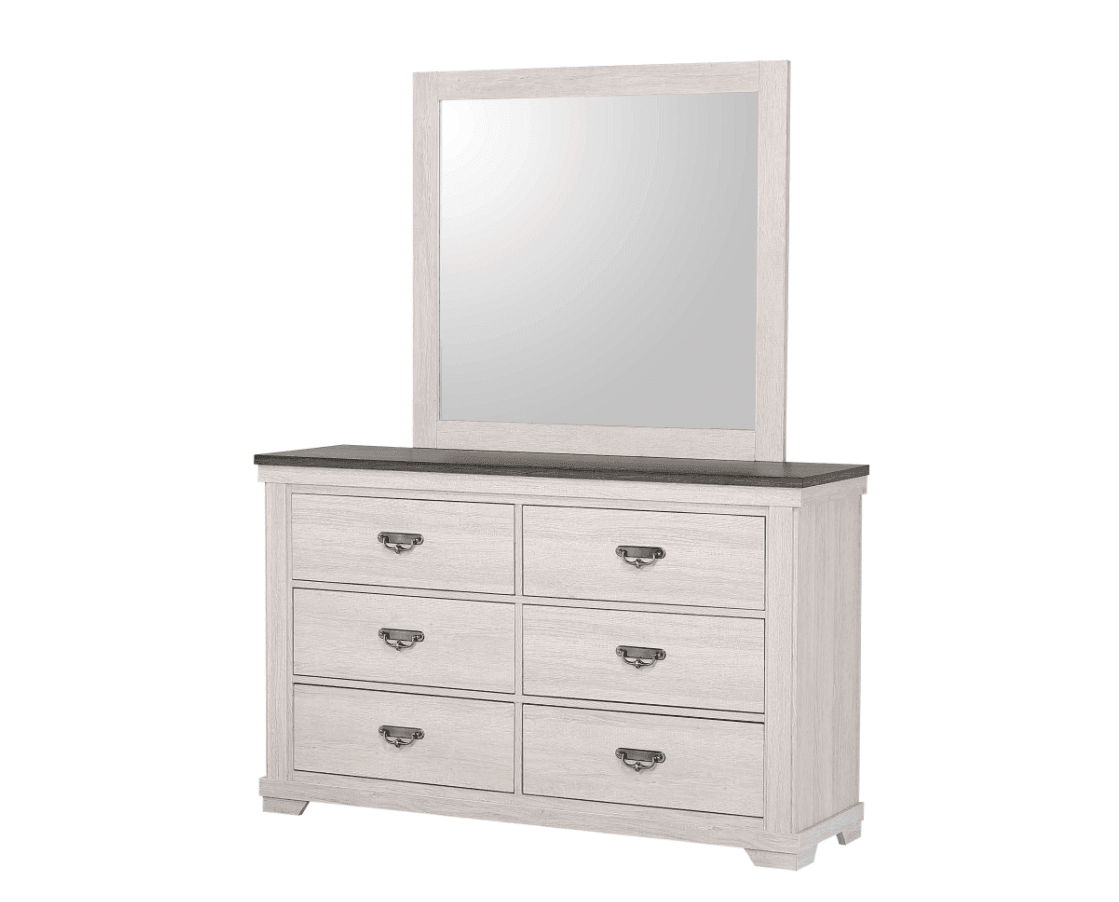 Leighton Night Stand Cream/Brown, Traditional Classic Wood, Pewter Bail 2 Drawers - Ella Furniture