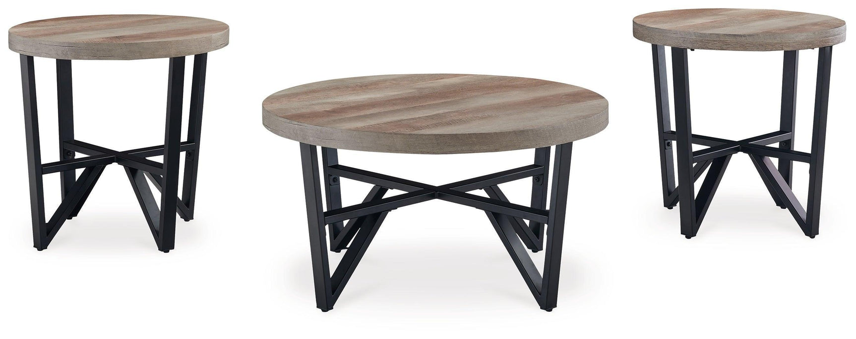 Deanlee Grayish Brown and Black 3-Piece Table Set