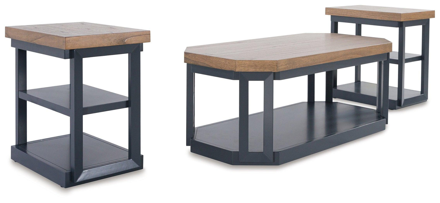 Landocken 3-Piece Brown Wood and Blue Slate Accent Table Set