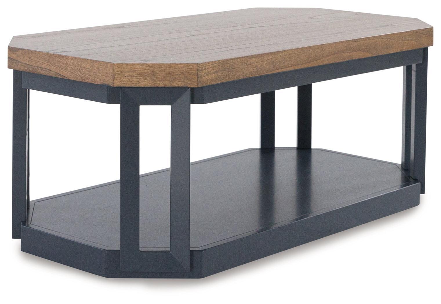 Landocken 3-Piece Brown Wood and Blue Slate Accent Table Set