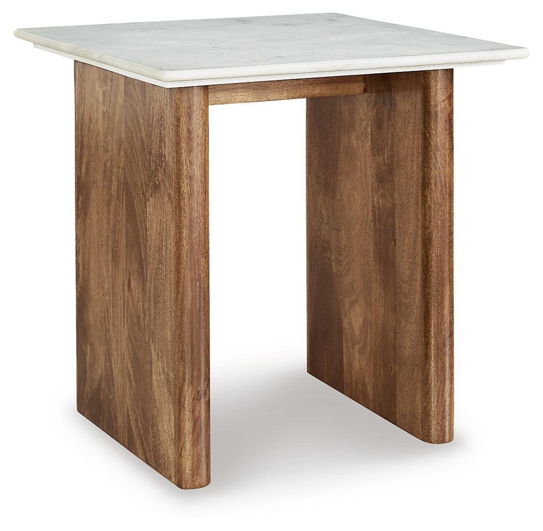 Isanti Light Brown and White Marble Top End Table