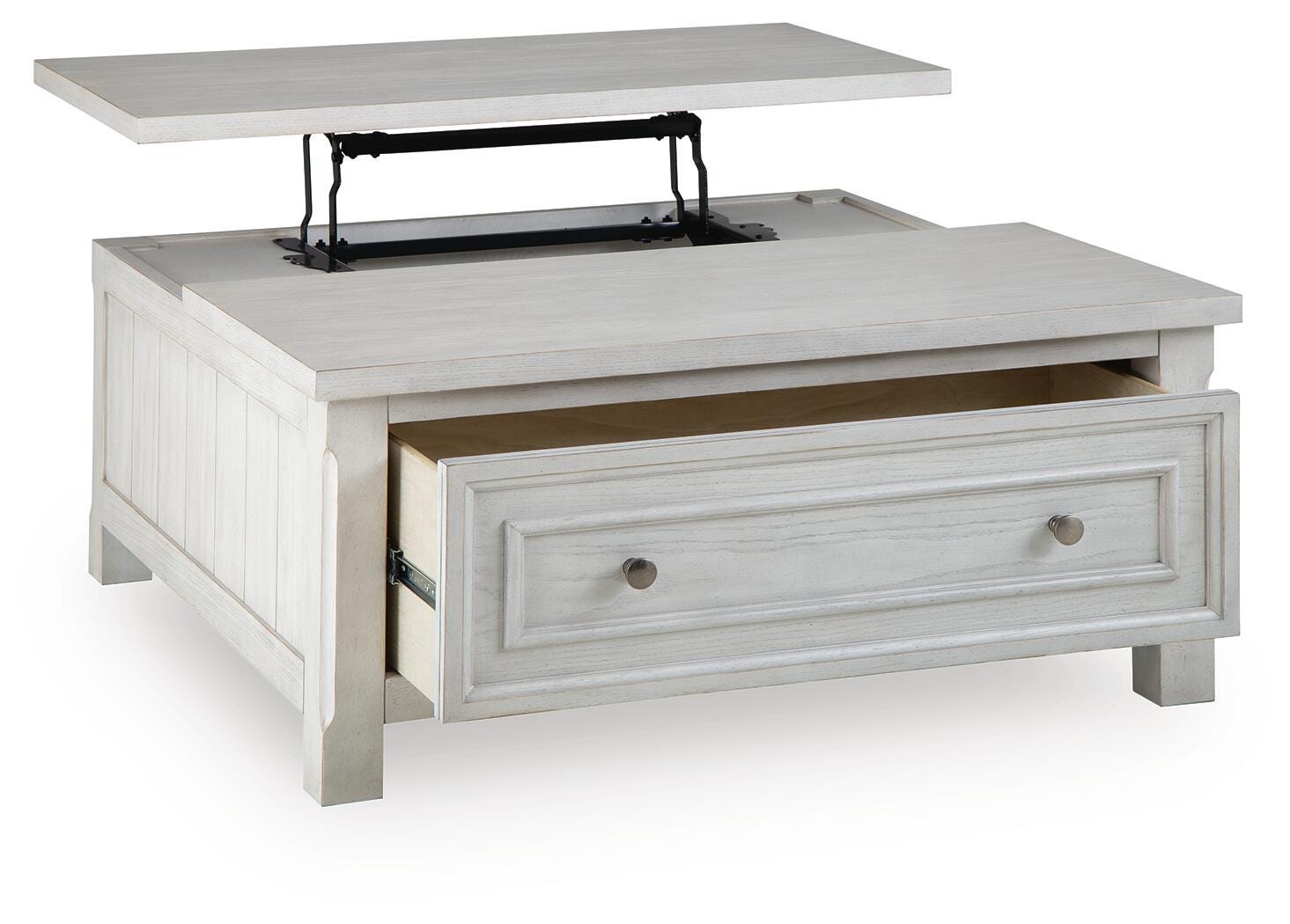 Robbinsdale Antique White Lift-Top Coffee Table angled view