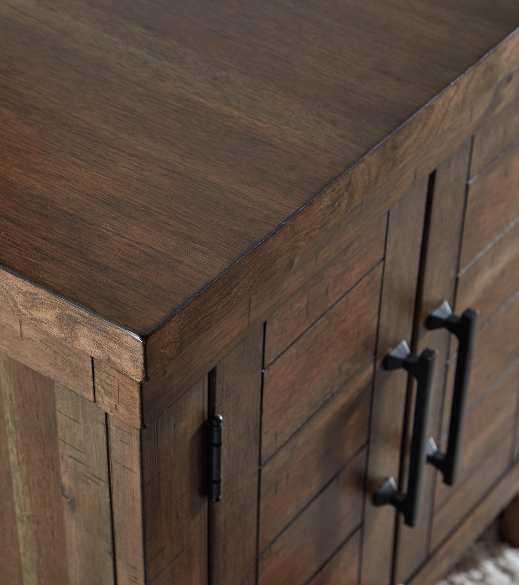 Moriville Grayish Brown End Table with Dual Cabinet Doors