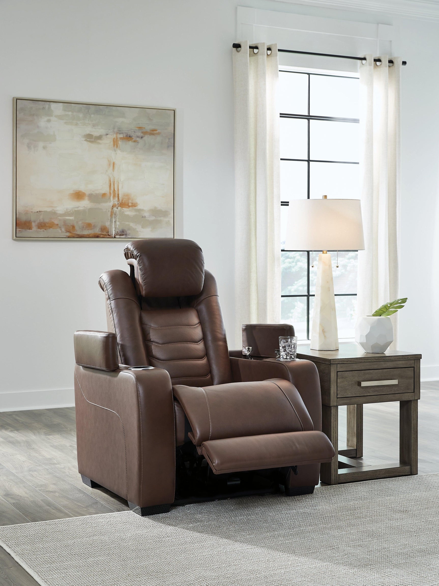 High Impact Tobacco Leather Power Recliner