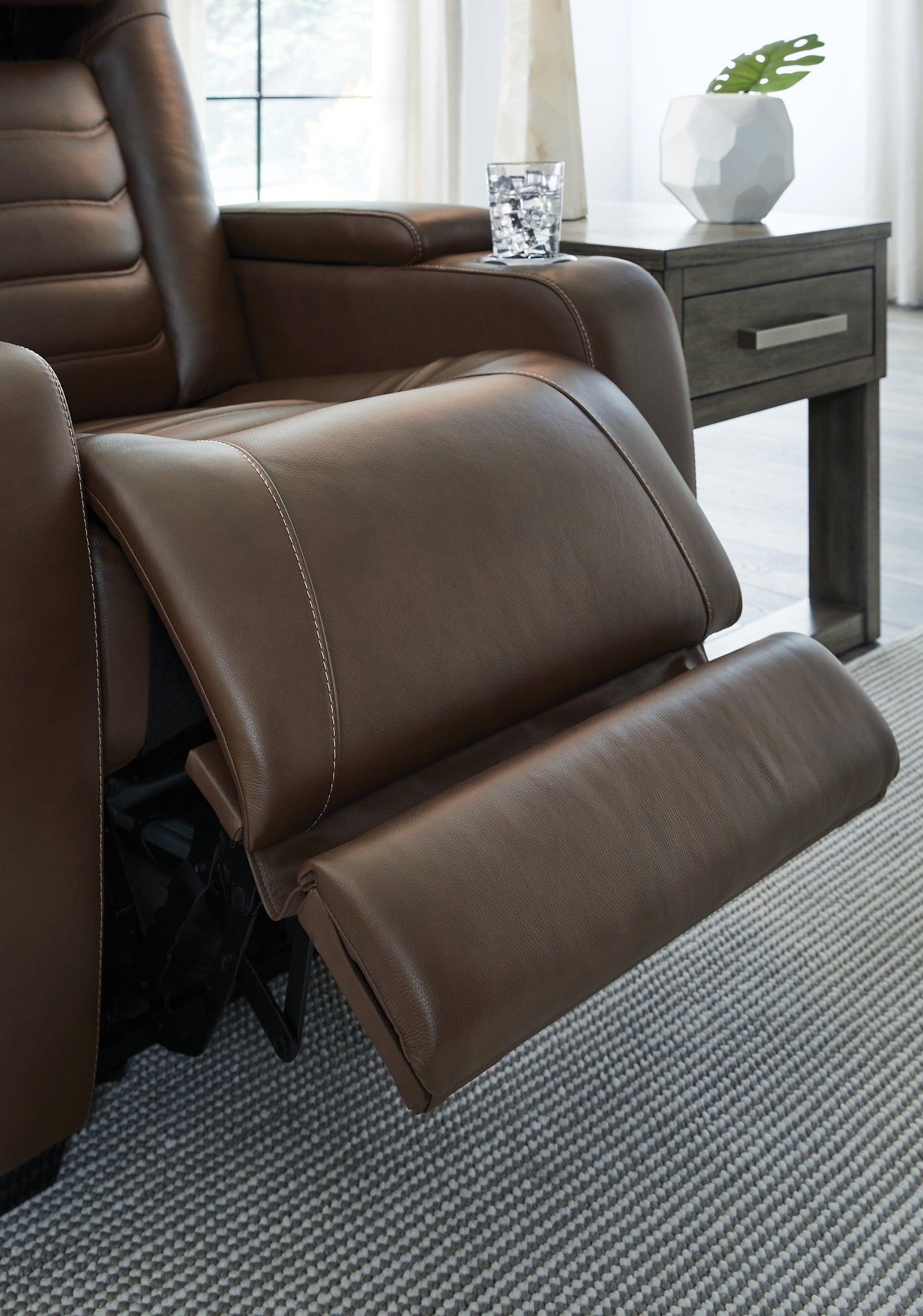 High Impact Tobacco Leather Power Recliner