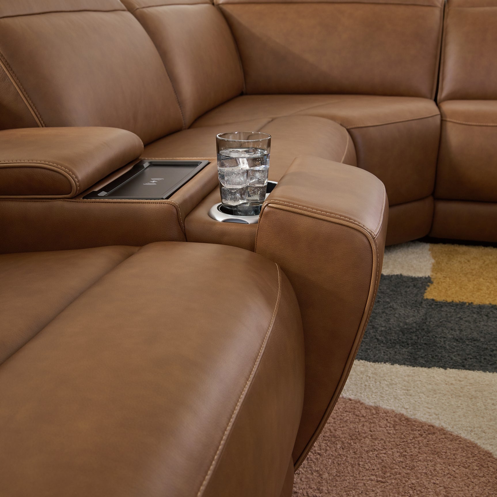 Magic Man Caramel 6-Piece Power Reclining Sectional with Console