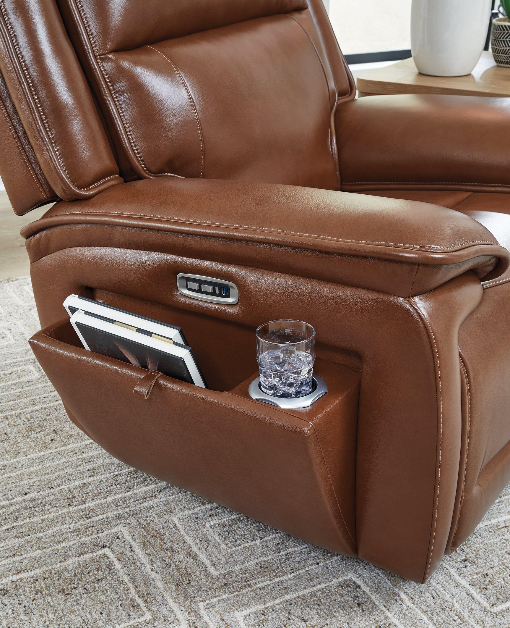 Healy Pier Chocolate Leather Power Recliner