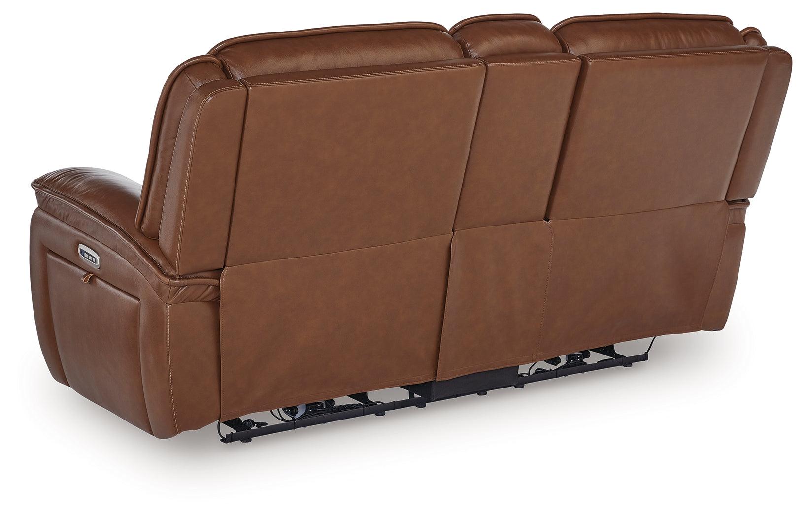 Healy Pier Chocolate Leather Power Reclining Loveseat with Console