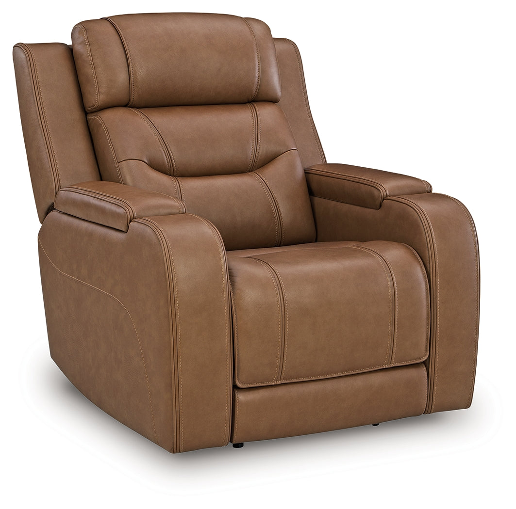 Knightington Caramel Leather Power Recliner with Audio Seating