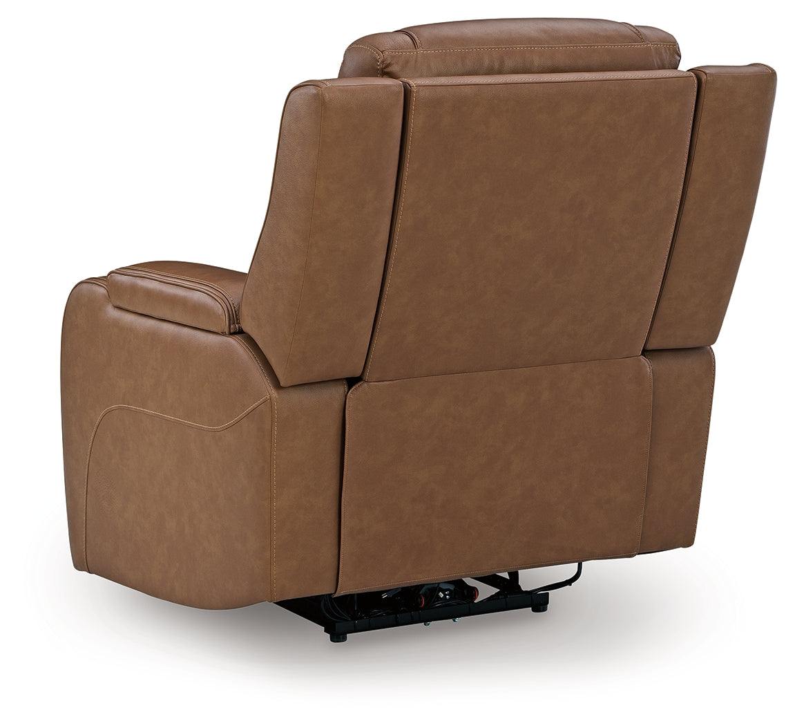 Knightington Caramel Leather Power Recliner with Audio Seating